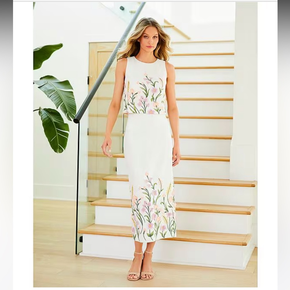 ANTONIO MELANI White Floral Embroidered Midi Skirt ONLY